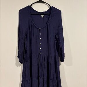 Aerie Navy Blue Button-Down Crinkled Dress